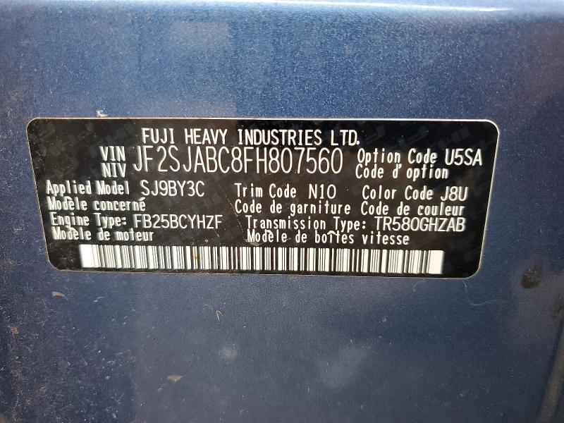 Aukcja sprzedaży 2015 Subaru Forester, vin: JF2SJABC8FH807560, numer aukcji: 66982116