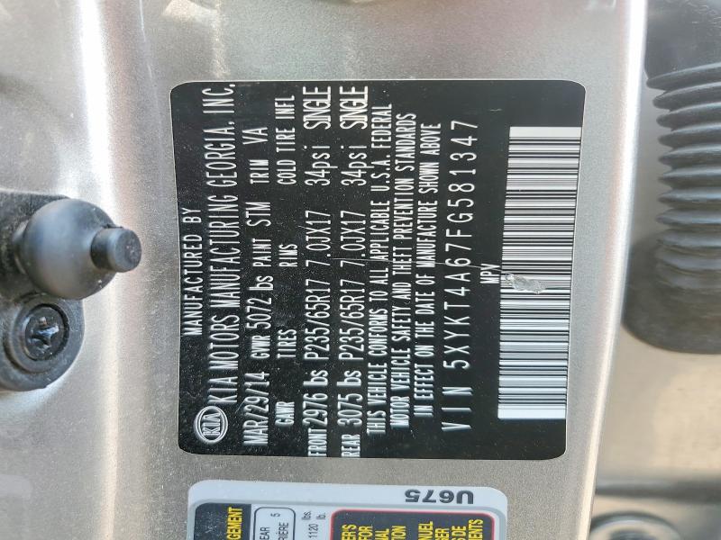 63351346 :رقم المزاد ، 5XYKT4A67FG581347 vin ، 2015 Kia Sorento مزاد بيع