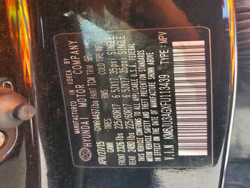 65536466 :رقم المزاد ، KM8JU3AGXFU113439 vin ، 2015 Hyundai Tucson مزاد بيع