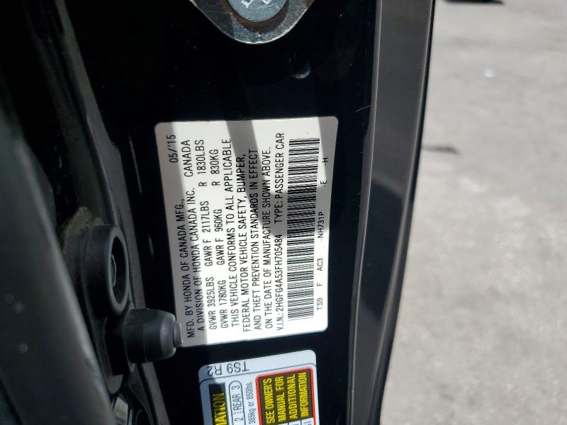 63935006 :رقم المزاد ، 2HGFG4A53FH705484 vin ، 2015 Honda Civic مزاد بيع