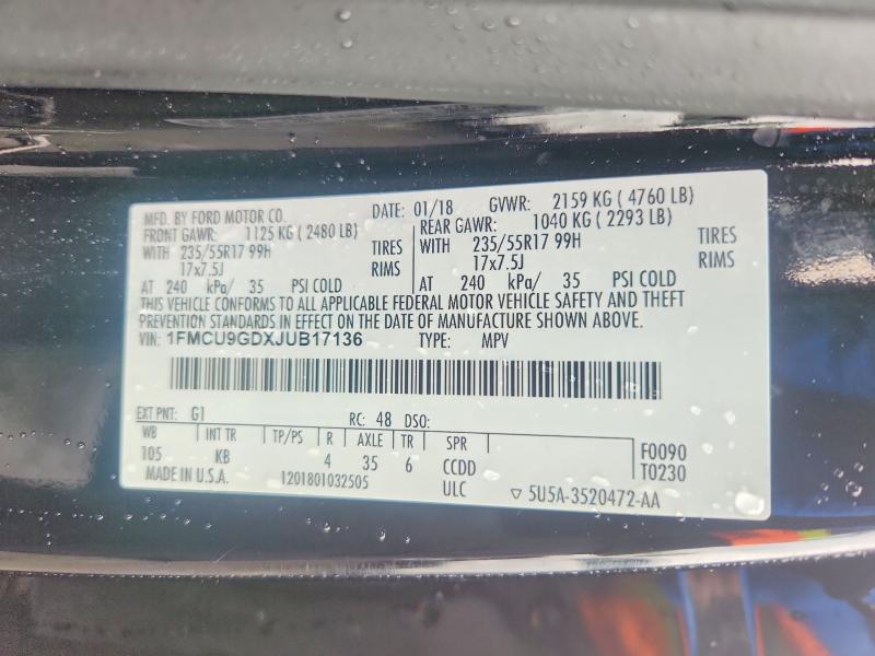 Aukcja sprzedaży 2018 Ford Escape, vin: 1FMCU9GDXJUB17136, numer aukcji: 63329256