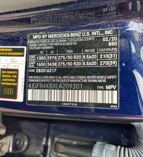 Aukcja sprzedaży 2020 Mercedes-benz Gle, vin: 4JGFB4KBXLA209301, numer aukcji: 64687056