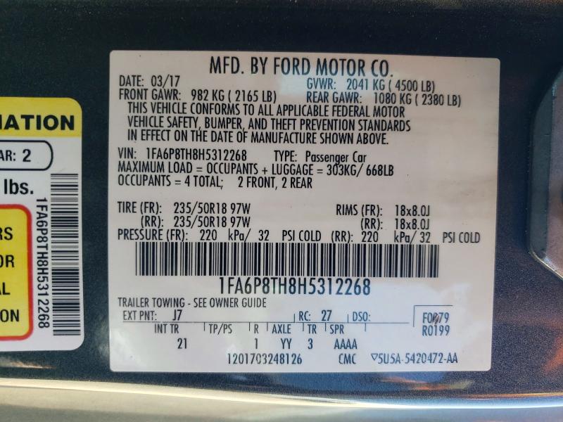 Продаж на аукціоні авто 2017 Ford Mustang, vin: 1FA6P8TH8H5312268, номер лоту: 67139206