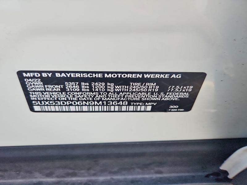 2022 Bmw X3 მანქანა იყიდება აუქციონზე, vin: 5UX53DP06N9M13648, აუქციონის ნომერი: 65505326