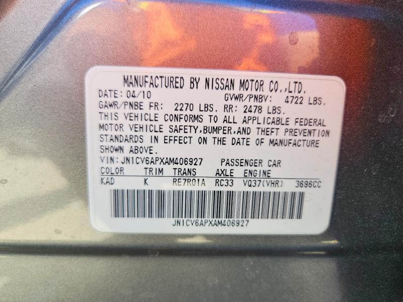 Aukcja sprzedaży 2010 Infiniti G37 Sedan, vin: JN1CV6APXAM406927, numer aukcji: 65954216