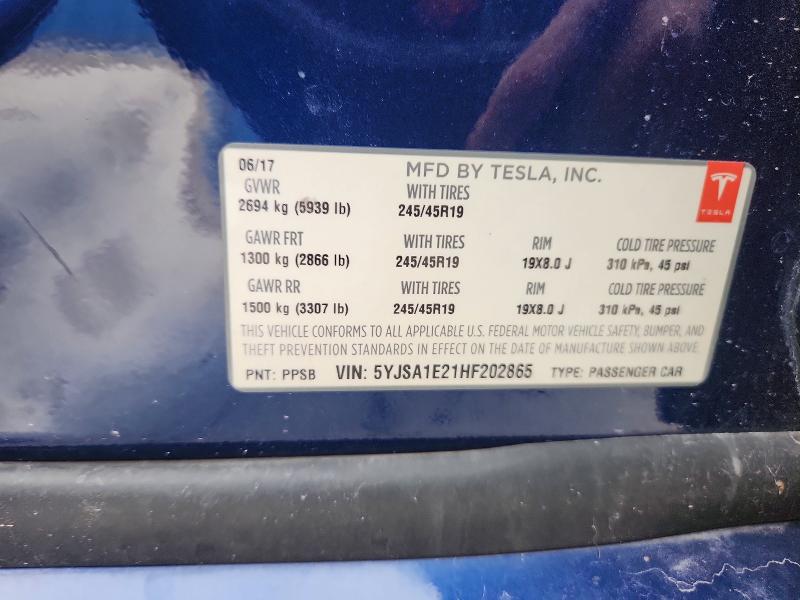 Aukcja sprzedaży 2017 Tesla Model S, vin: 5YJSA1E21HF202865, numer aukcji: 62982796