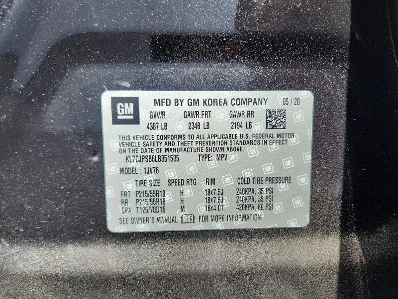 Продаж на аукціоні авто 2020 Chevrolet Trax, vin: KL7CJPSB6LB351535, номер лоту: 65203296