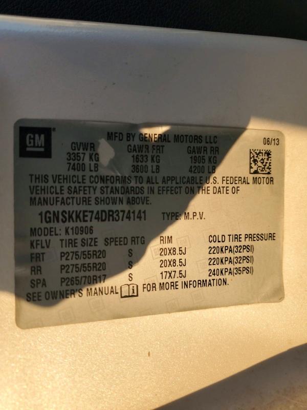 66640216 :رقم المزاد ، 1GNSKKE74DR374141 vin ، 2013 Chevrolet Suburban مزاد بيع