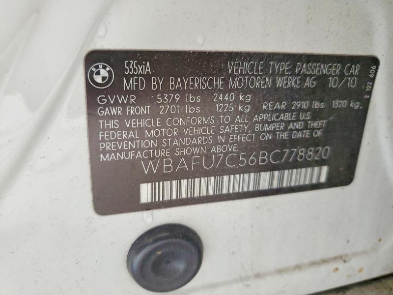 Aukcja sprzedaży 2011 Bmw 535, vin: WBAFU7C56BC778820, numer aukcji: 64102216