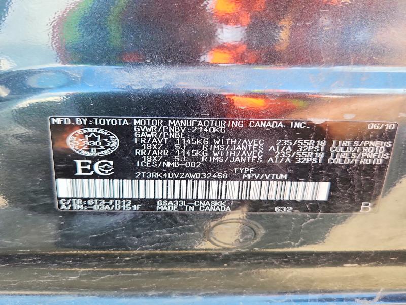 61743586 :رقم المزاد ، 2T3RK4DV2AW032458 vin ، 2010 Toyota Rav4 مزاد بيع