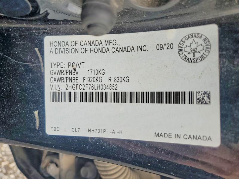 64583146 :رقم المزاد ، 2HGFC2F76LH034852 vin ، 2020 Honda Civic مزاد بيع