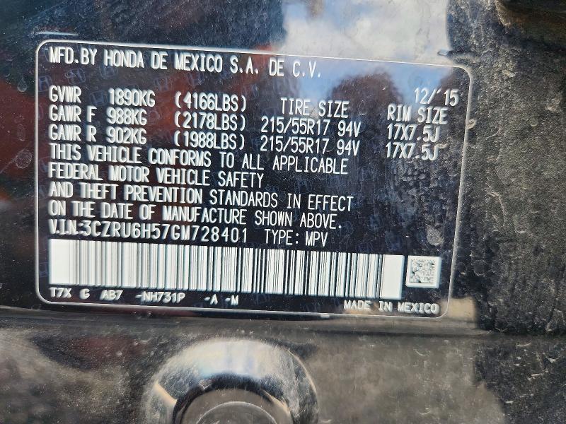 65235226 :رقم المزاد ، 3CZRU6H57GM728401 vin ، 2016 Honda Hr-v مزاد بيع