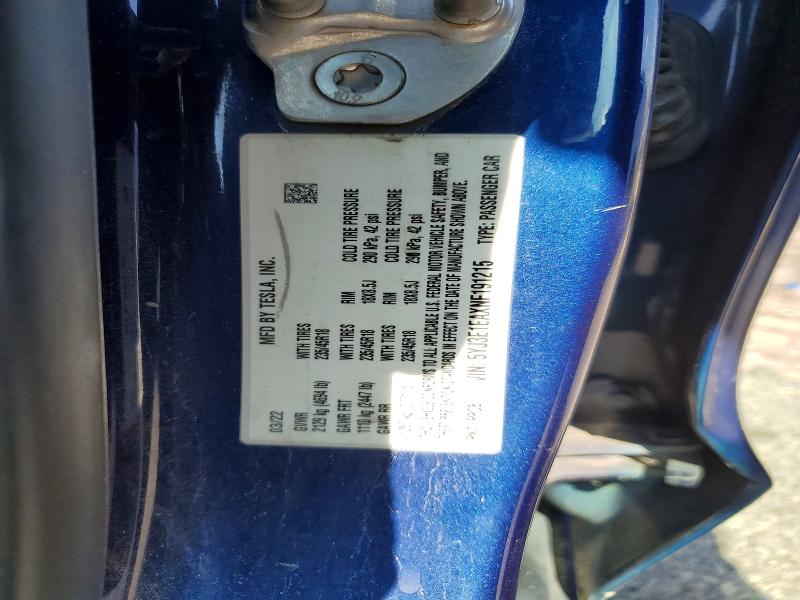 65580686 :رقم المزاد ، 5YJ3E1EAXNF191215 vin ، 2022 Tesla Model 3 مزاد بيع