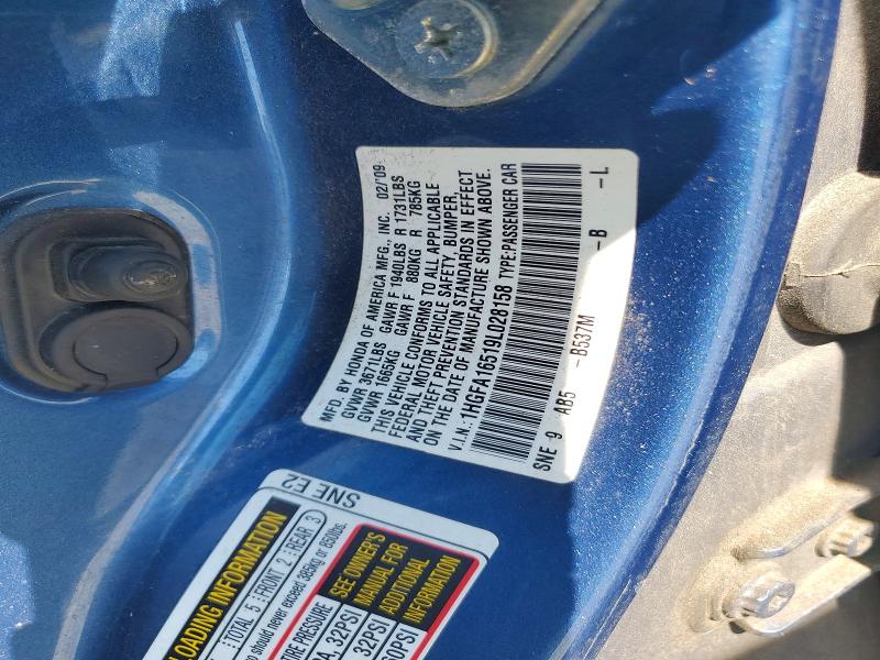 65919096 :رقم المزاد ، 1HGFA16519L028158 vin ، 2009 Honda Civic مزاد بيع