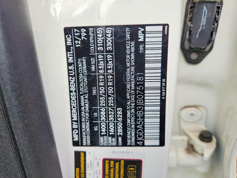 63227036 :رقم المزاد ، 4JGDA5HB3JB075181 vin ، 2018 Mercedes-benz Gle مزاد بيع