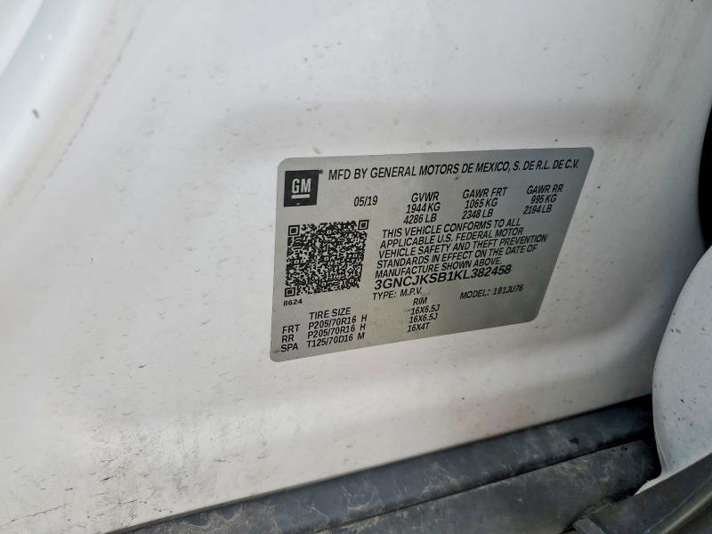 2019 Chevrolet Trax მანქანა იყიდება აუქციონზე, vin: 3GNCJKSB1KL382458, აუქციონის ნომერი: 63998006