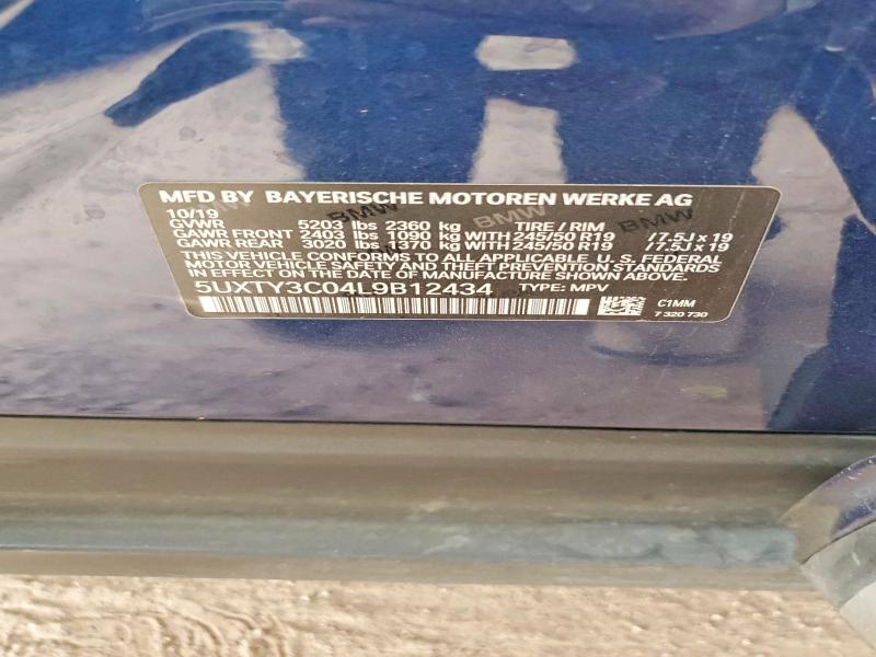 63765126 :رقم المزاد ، 5UXTY3C04L9B12434 vin ، 2020 Bmw X3 مزاد بيع