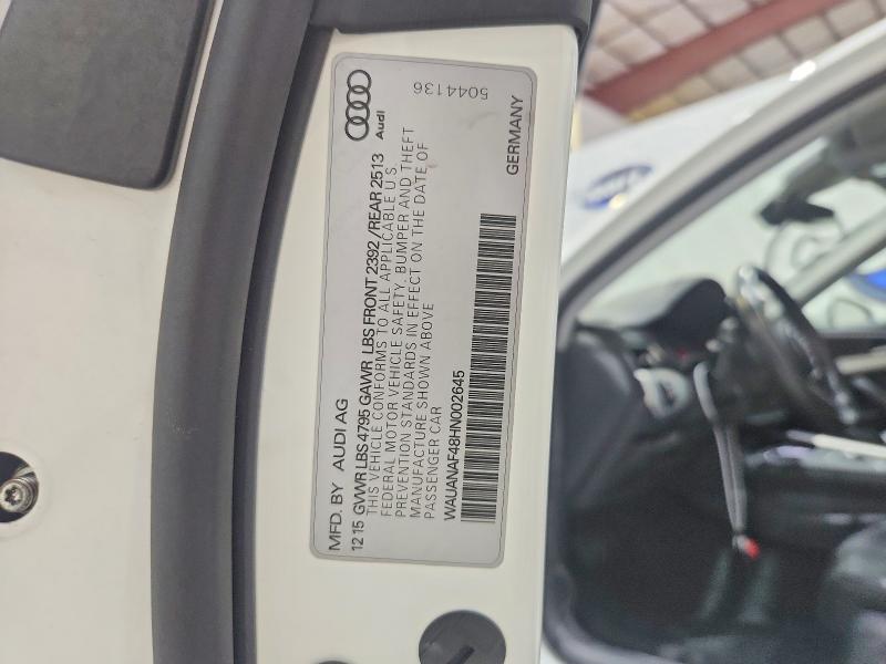 64852666 :رقم المزاد ، WAUANAF48HN002645 vin ، 2017 Audi A4 مزاد بيع