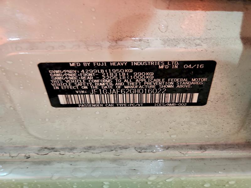 Aukcja sprzedaży 2016 Subaru Impreza, vin: JF1GJAF62GH016022, numer aukcji: 62961806