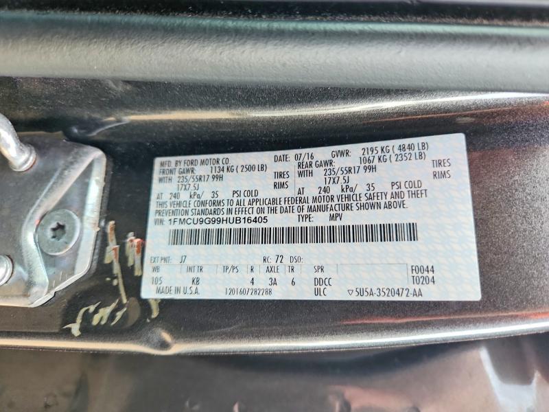 2017 Ford Escape მანქანა იყიდება აუქციონზე, vin: 1FMCU9G99HUB16405, აუქციონის ნომერი: 64131236
