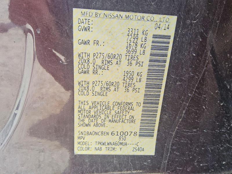 Aukcja sprzedaży 2014 Nissan Armada, vin: 5N1BA0NC8EN610078, numer aukcji: 65508696