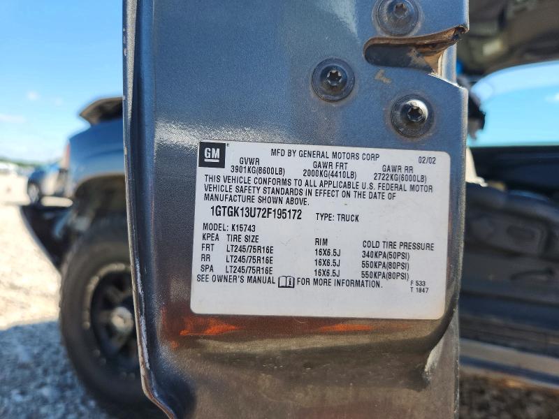 2002 Gmc Sierra მანქანა იყიდება აუქციონზე, vin: 1GTGK13U72F195172, აუქციონის ნომერი: 65331076