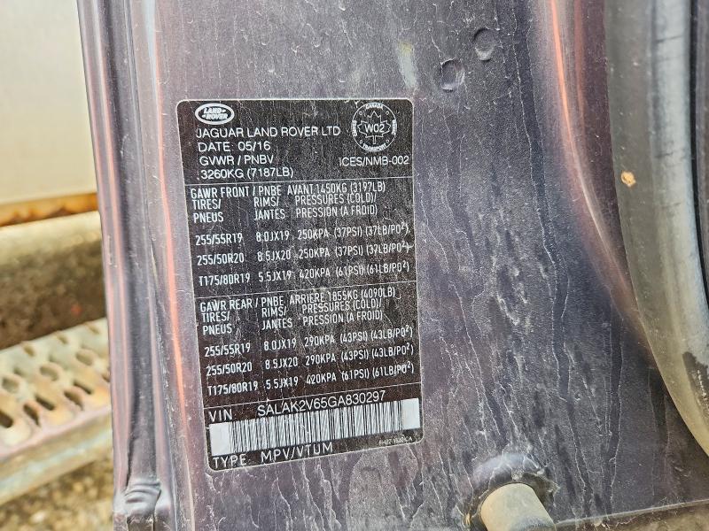 Aukcja sprzedaży 2016 Land Rover Lr4, vin: SALAK2V65GA830297, numer aukcji: 63342536