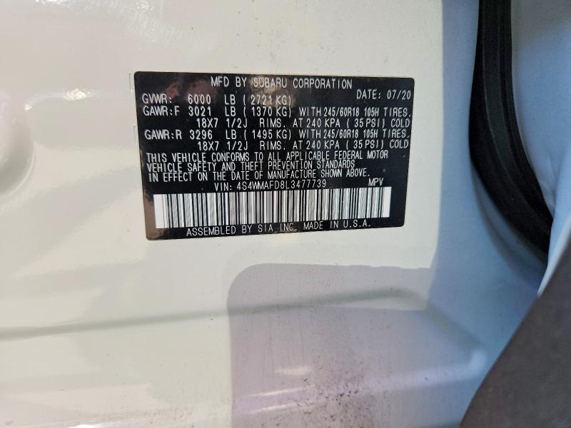 Aukcja sprzedaży 2020 Subaru Ascent, vin: 4S4WMAFD8L3477739, numer aukcji: 64242956