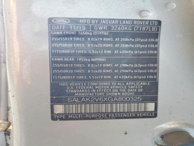 Aukcja sprzedaży 2016 Land Rover Lr4, vin: SALAK2V6XGA800325, numer aukcji: 64590476