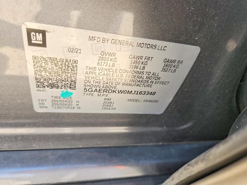 2021 Buick Enclave მანქანა იყიდება აუქციონზე, vin: 5GAERDKW0MJ163348, აუქციონის ნომერი: 64907676