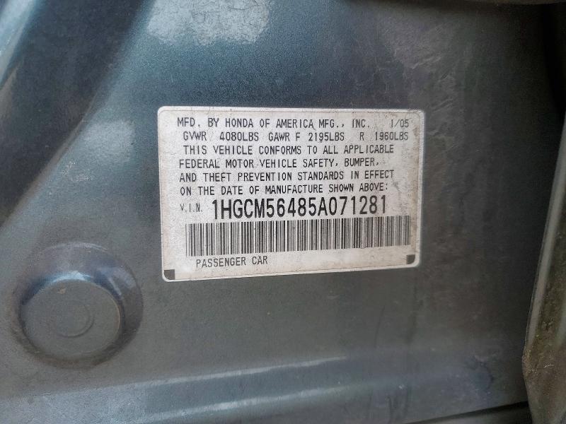 2005 Honda Accord მანქანა იყიდება აუქციონზე, vin: 1HGCM56485A071281, აუქციონის ნომერი: 65408406