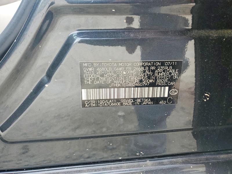 66777126 :رقم المزاد ، JTHBK1EG4B2460797 vin ، 2011 Lexus Es مزاد بيع