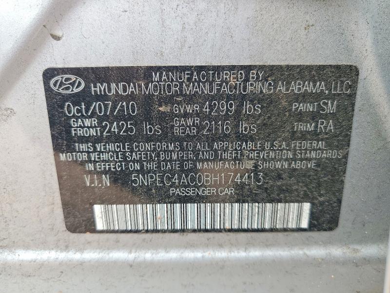 61743696 :رقم المزاد ، 5NPEC4AC0BH174413 vin ، 2011 Hyundai Sonata مزاد بيع