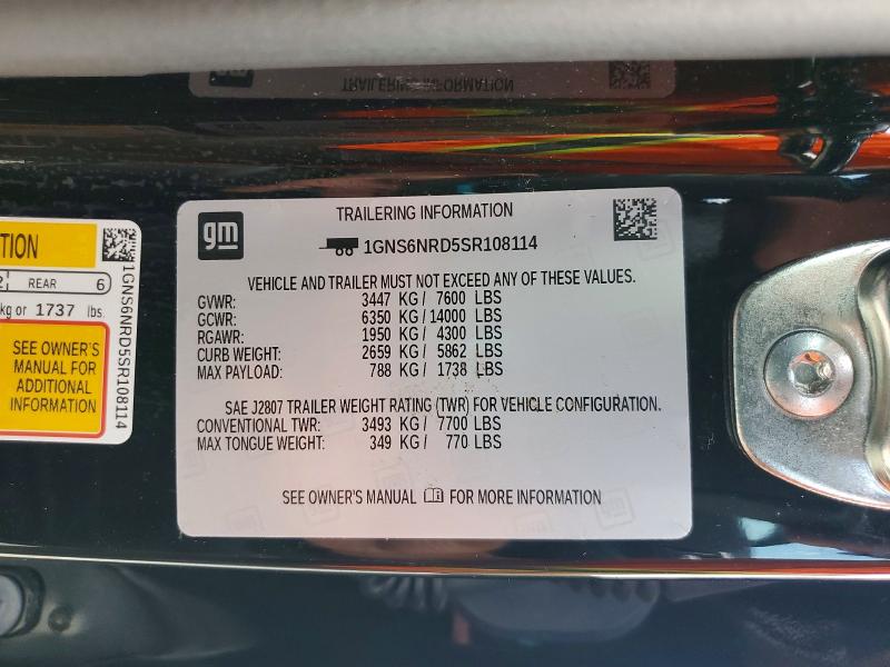 66235026 :رقم المزاد ، 1GNS6NRD5SR108114 vin ، 2025 Chevrolet Tahoe مزاد بيع