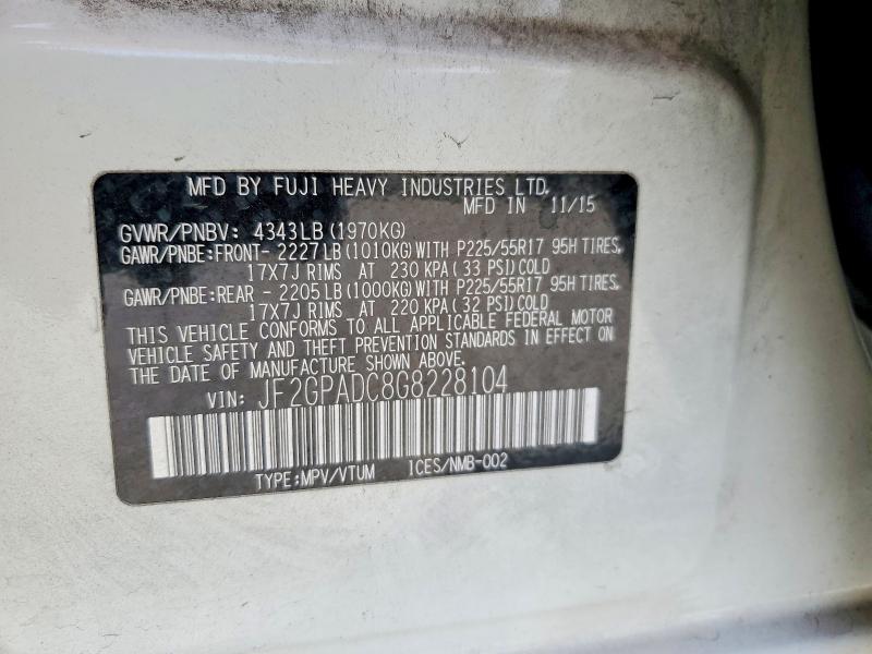 Продажа на аукционе авто 2016 Subaru Crosstrek, vin: JF2GPADC8G8228104, номер лота: 63798896
