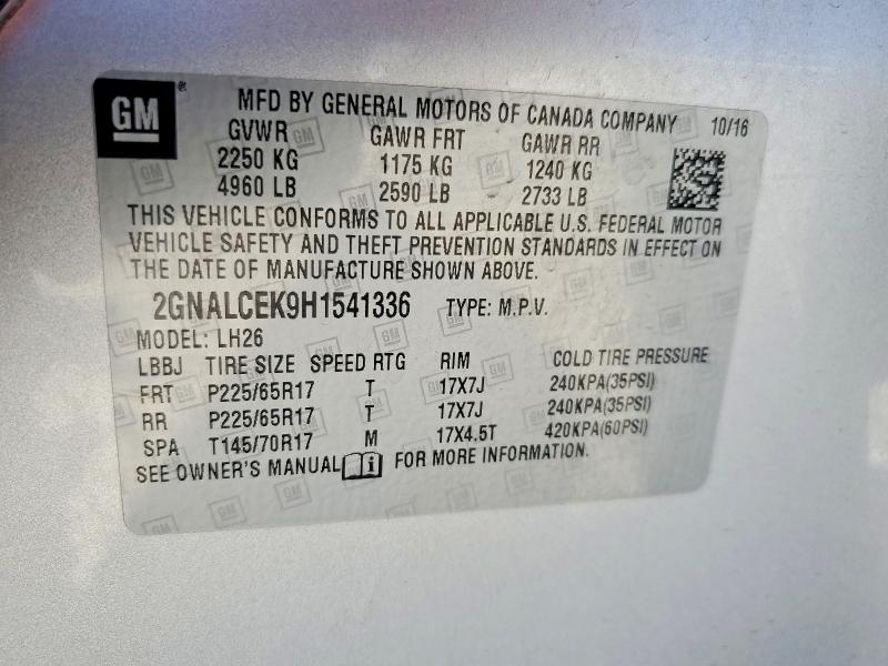 Aukcja sprzedaży 2017 Chevrolet Equinox, vin: 2GNALCEK9H1541336, numer aukcji: 63731156