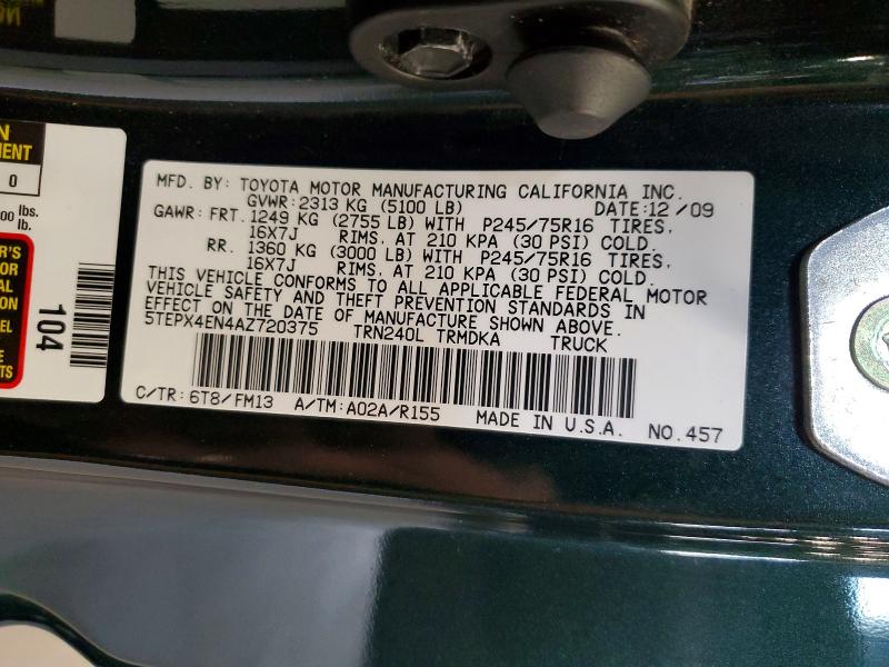 Aukcja sprzedaży 2010 Toyota Tacoma, vin: 5TEPX4EN4AZ720375, numer aukcji: 65433136