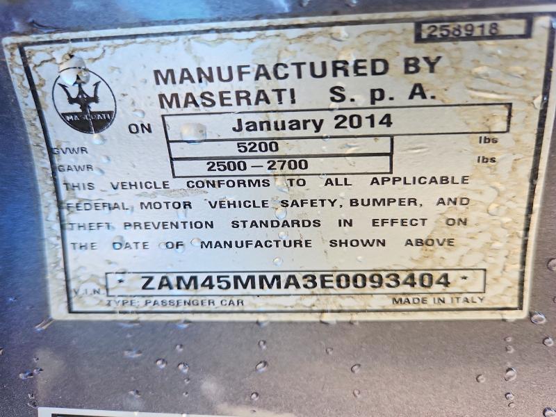 63231926 :رقم المزاد ، ZAM45MMA3E0093404 vin ، 2014 Maserati Granturismo مزاد بيع
