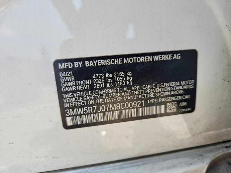 Aukcja sprzedaży 2021 Bmw 330xi, vin: 3MW5R7J07M8C00921, numer aukcji: 65203386