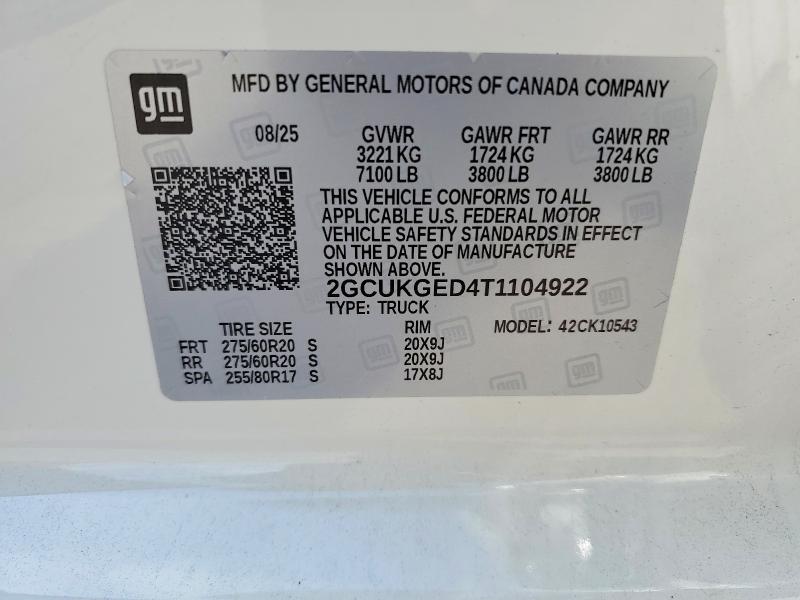 2026 Chevrolet Silverado მანქანა იყიდება აუქციონზე, vin: 2GCUKGED4T1104922, აუქციონის ნომერი: 66934876