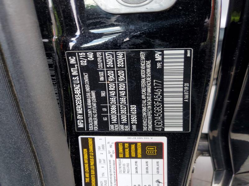 Aukcja sprzedaży 2015 Mercedes-benz Ml, vin: 4JGDA5GB3FA546177, numer aukcji: 63172596