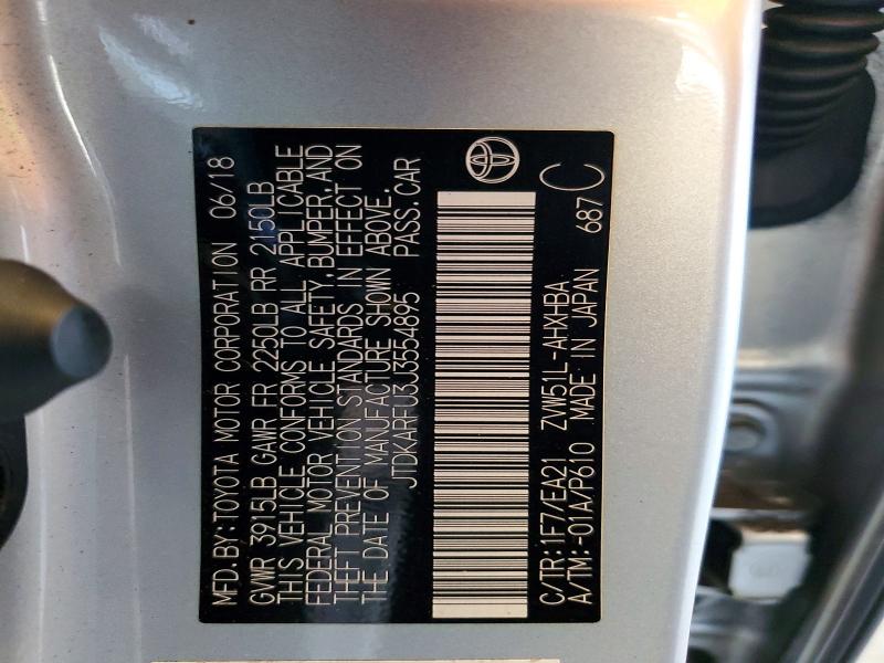 2018 Toyota Prius მანქანა იყიდება აუქციონზე, vin: JTDKARFU3J3554895, აუქციონის ნომერი: 64668736