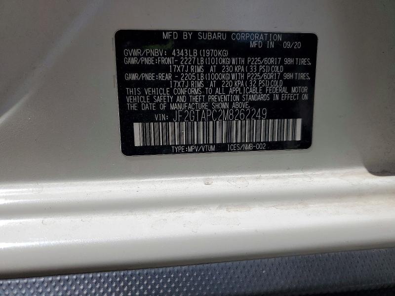 Aukcja sprzedaży 2021 Subaru Crosstrek, vin: JF2GTAPC2M8262249, numer aukcji: 66256436