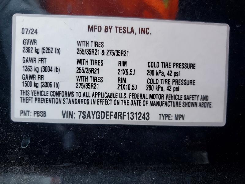 Aukcja sprzedaży 2024 Tesla Model Y, vin: 7SAYGDEF4RF131243, numer aukcji: 63432226