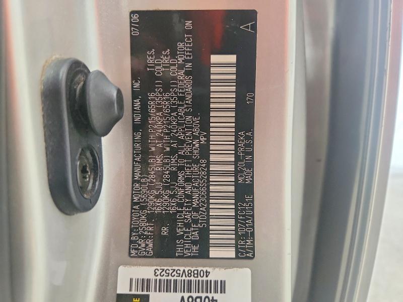 Auction sale of the 2006 Toyota Sienna, vin: 5TDZA23C66S528248, lot number: 64503176