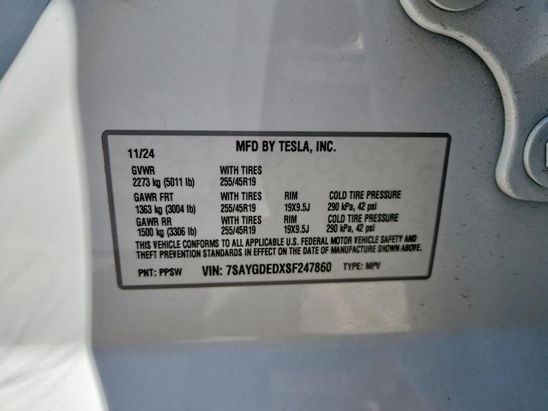 Auction sale of the 2025 Tesla Model Y, vin: 7SAYGDEDXSF247860, lot number: 65740536