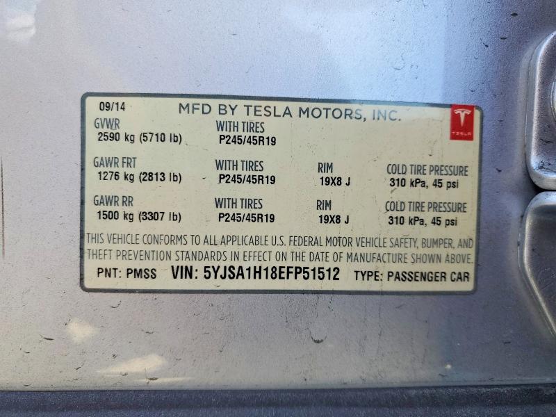 65037106 :رقم المزاد ، 5YJSA1H18EFP51512 vin ، 2014 Tesla Model S مزاد بيع