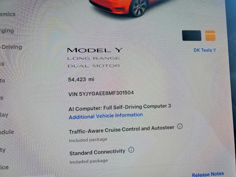 Aukcja sprzedaży 2021 Tesla Model Y, vin: 5YJYGAEE8MF301504, numer aukcji: 64603386
