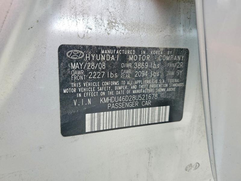 2008 Hyundai Elantra მანქანა იყიდება აუქციონზე, vin: KMHDU46D28U521678, აუქციონის ნომერი: 64235016