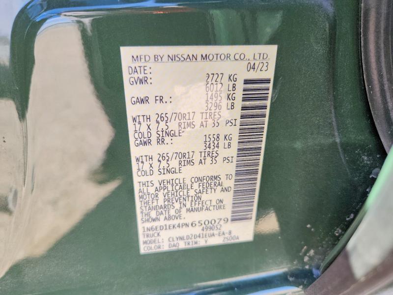 66304646 :رقم المزاد ، 1N6ED1EK4PN650079 vin ، 2023 Nissan Frontier مزاد بيع